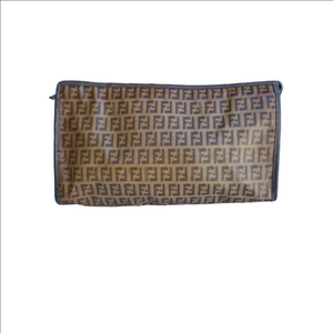 💯Authentic Fendi Vintage Clutch Brown Zucca FF Monogram Cosmetic Pouch
